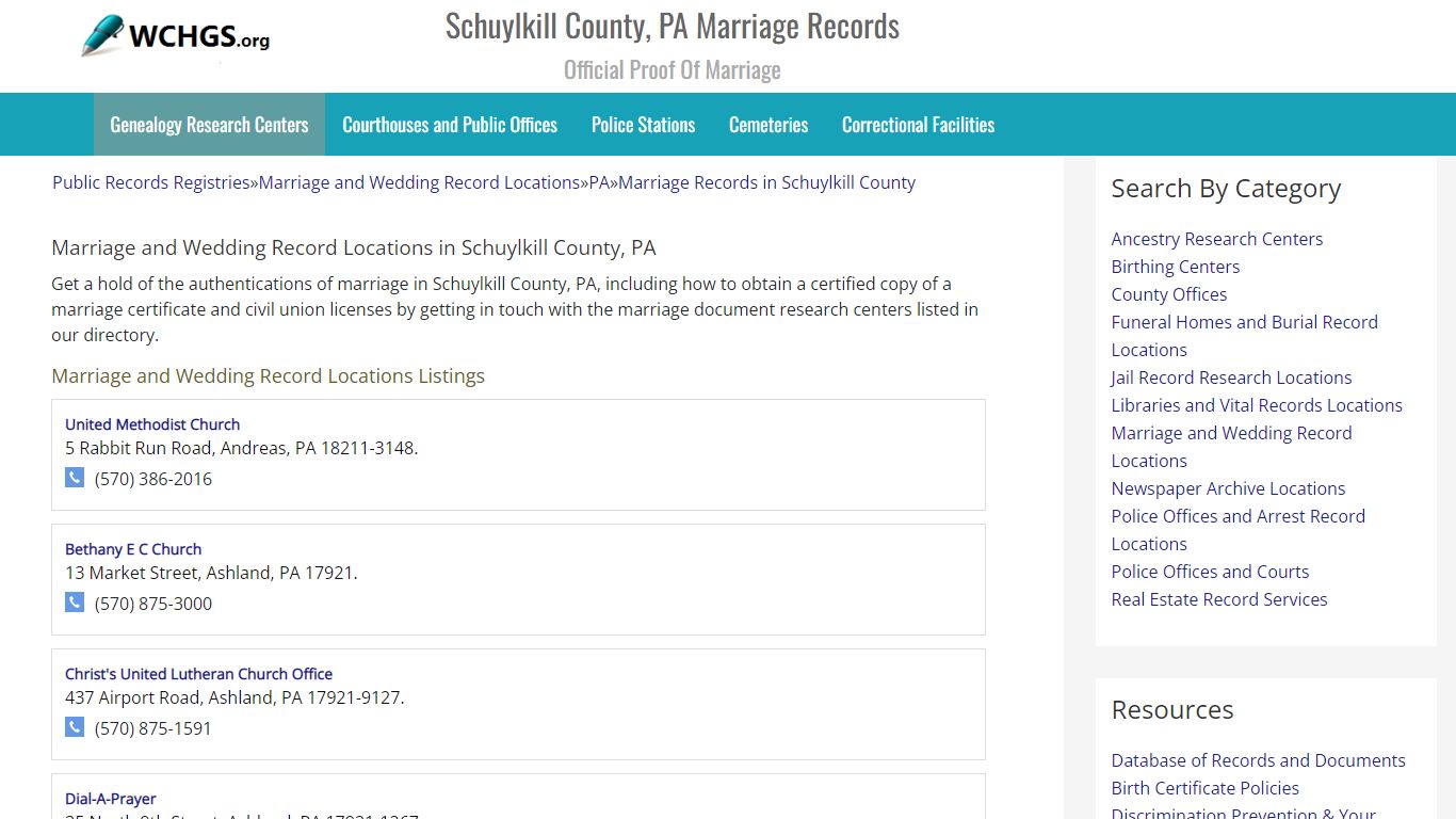Schuylkill County, PA Marriage Records - Official Proof Of Marriage